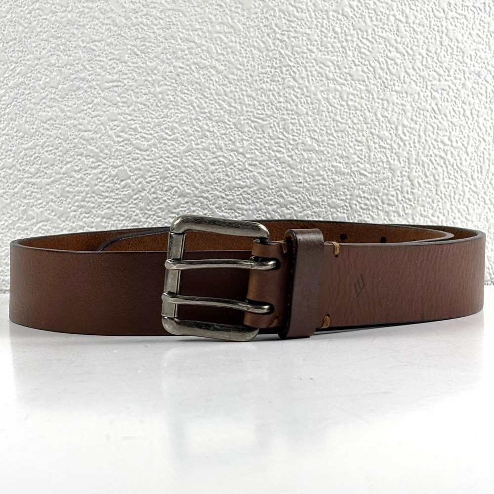 Joseph Abboud Leather Belt Mens 36 Brown Double Prong Buckle Distress